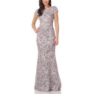 JS Collections Embroidered Lace Short Sleeve Trumpet Gown Dusty Lavender Size 2